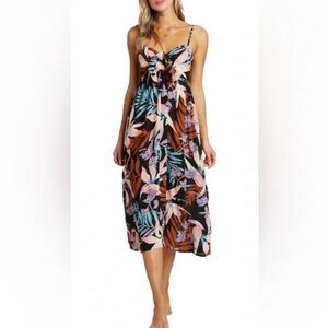 Billabong Twist It Knot Front MIDI Dress Tropical Hawaii XS